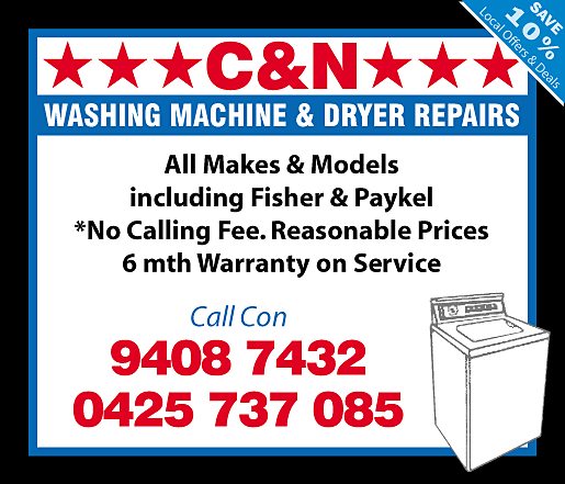 C&N Washing Machine & Dryer Repairs business card